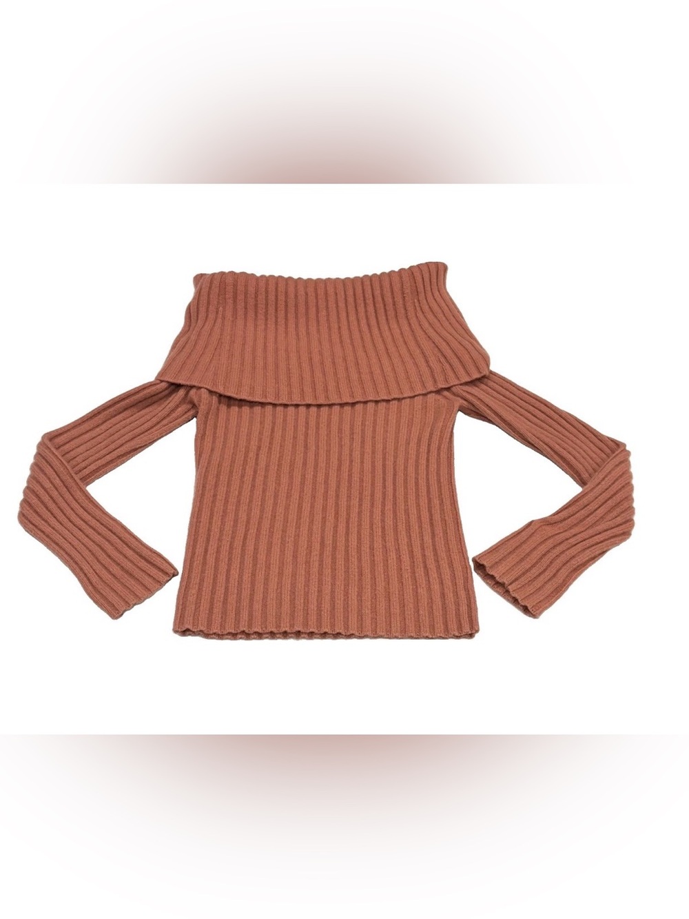 Theory Ribbed Cashmere Off-the-Shoulder Cashmere Blend Sweater Size L Mauve/Pink